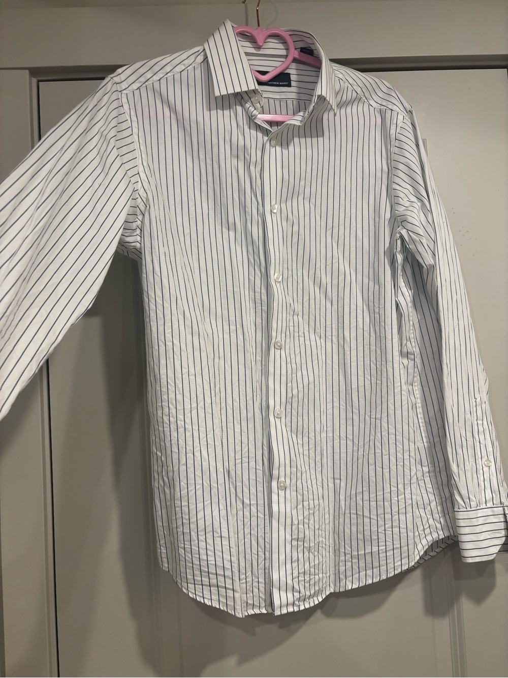 Hart Schaffner Marx White Dress Shirt with Navy Pinstripes